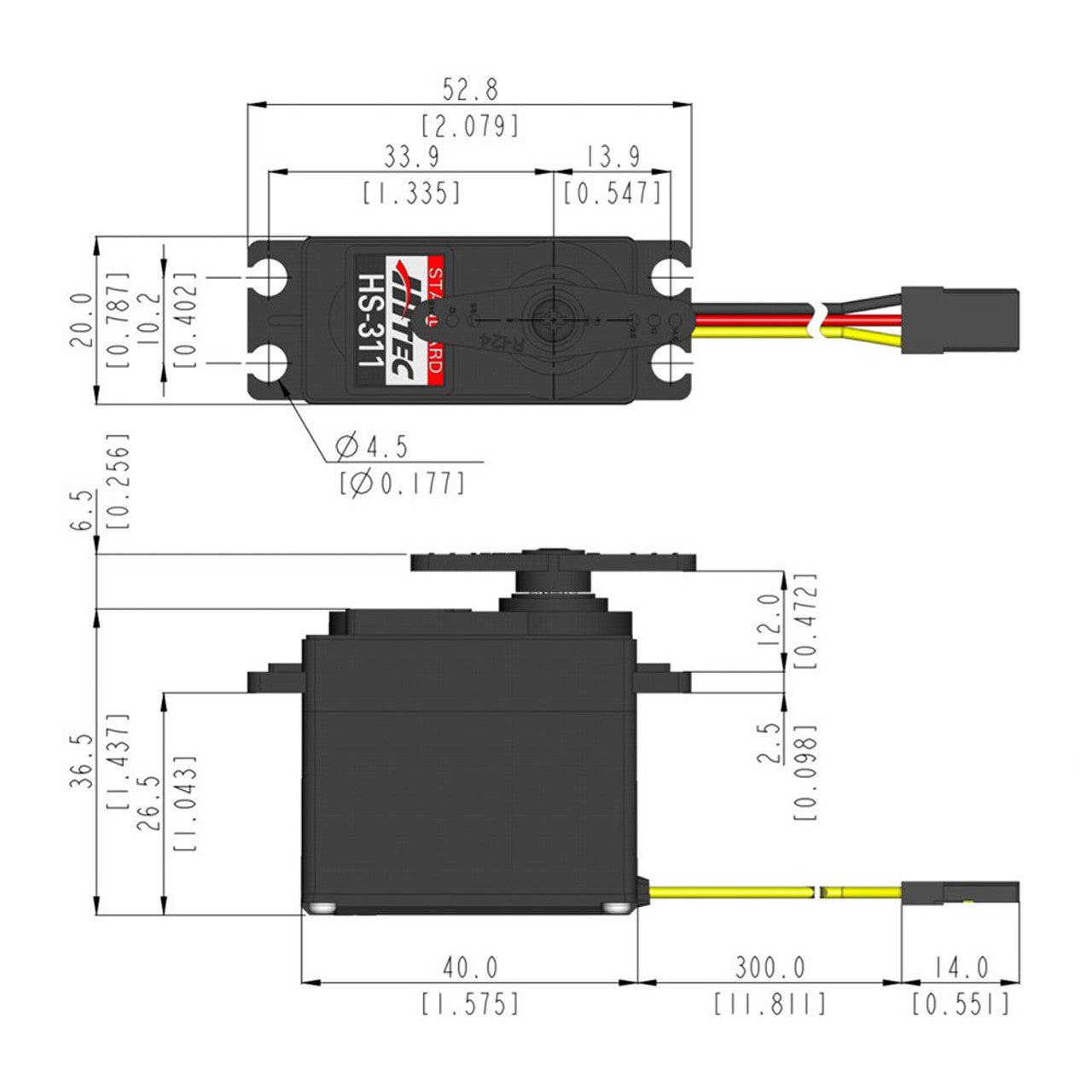 Hitec HS-311 Standard Voltage Resin Gear 24T Analog Sport Servo #31311S