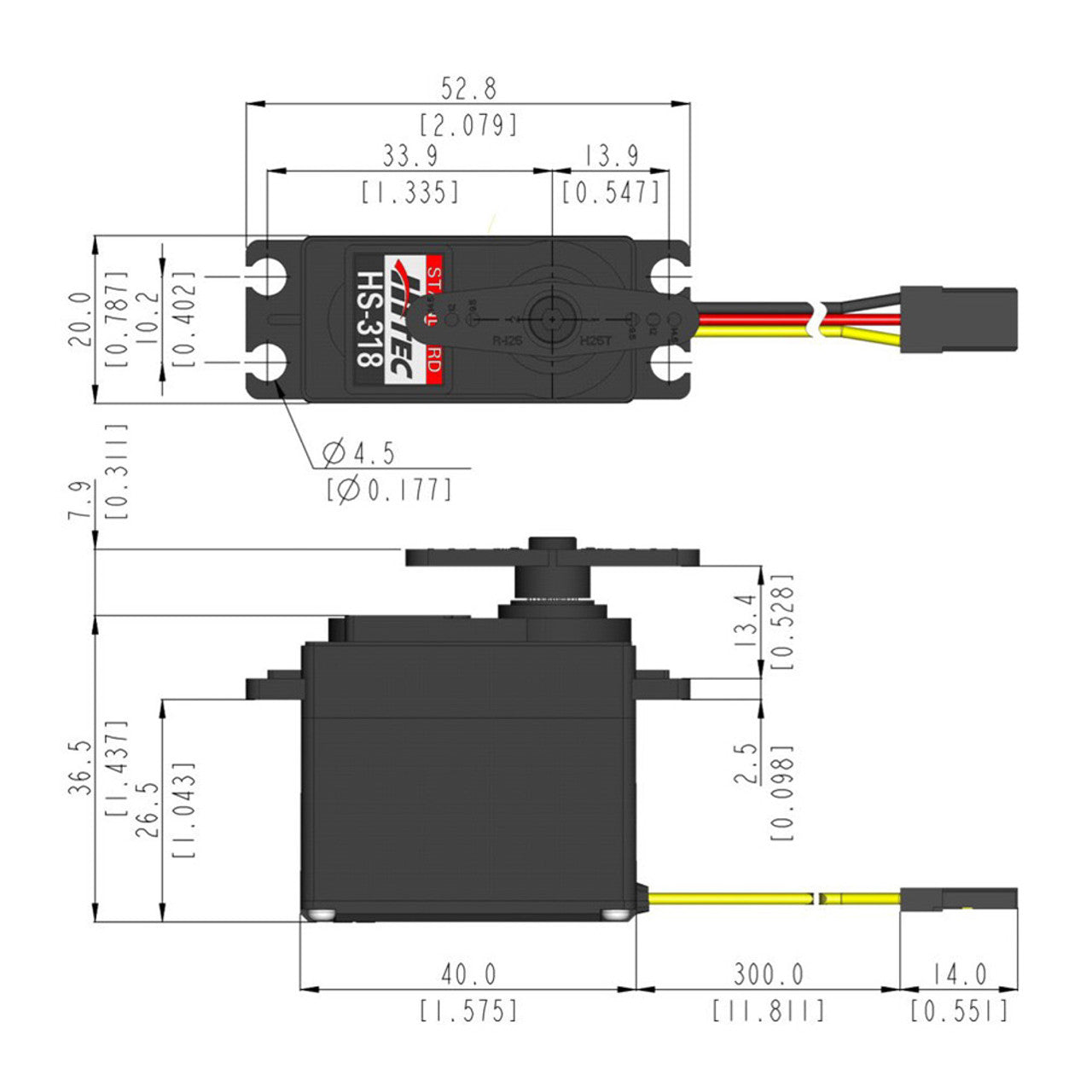 Hitec HS-318 Standard Voltage Resin Gear 25T Analog Sport Servo #31318S