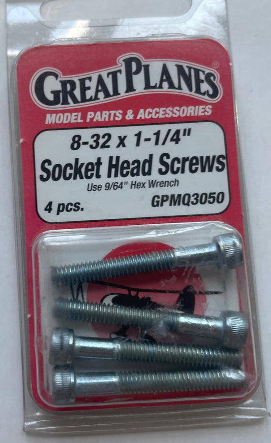 Great Planes 8-32 x 1-1/4" Socket Head Screws (4 pc) GPMQ3050