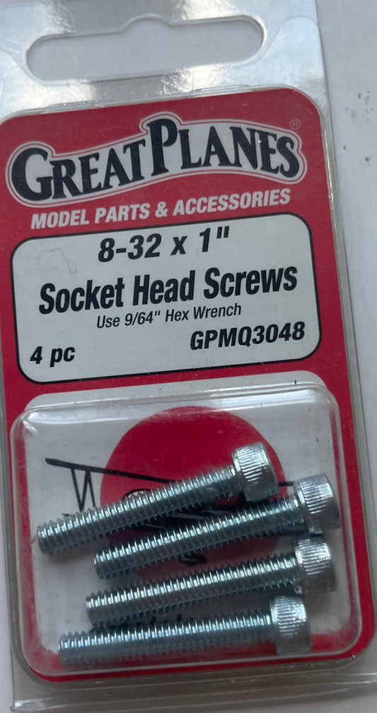 Great Planes 8-32 x 1" Socket Head Screws (4 pc) GPMQ3048