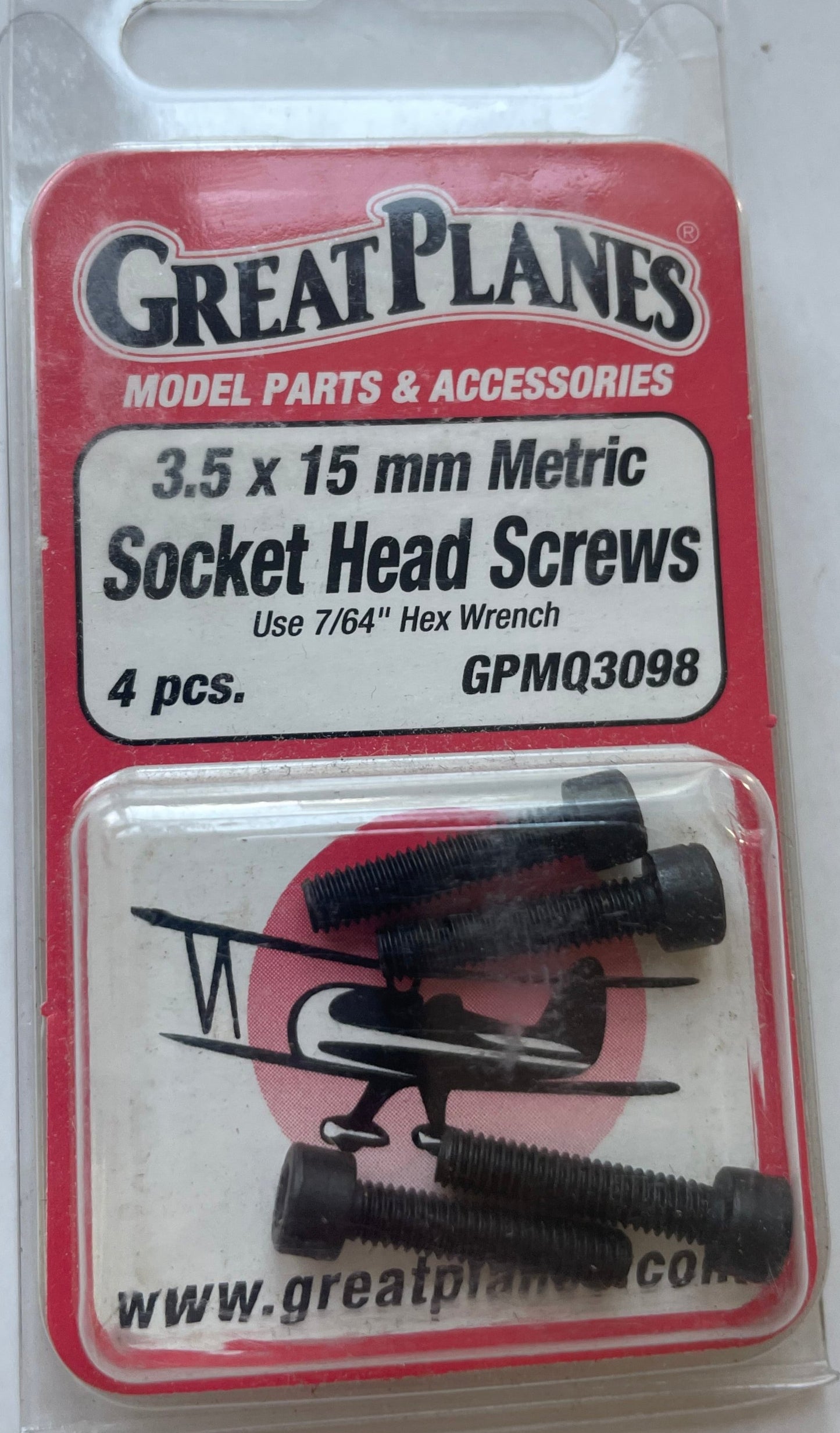 Great Planes 3.5 x 15mm Socket Head Screws (4 pc) GPMQ3098