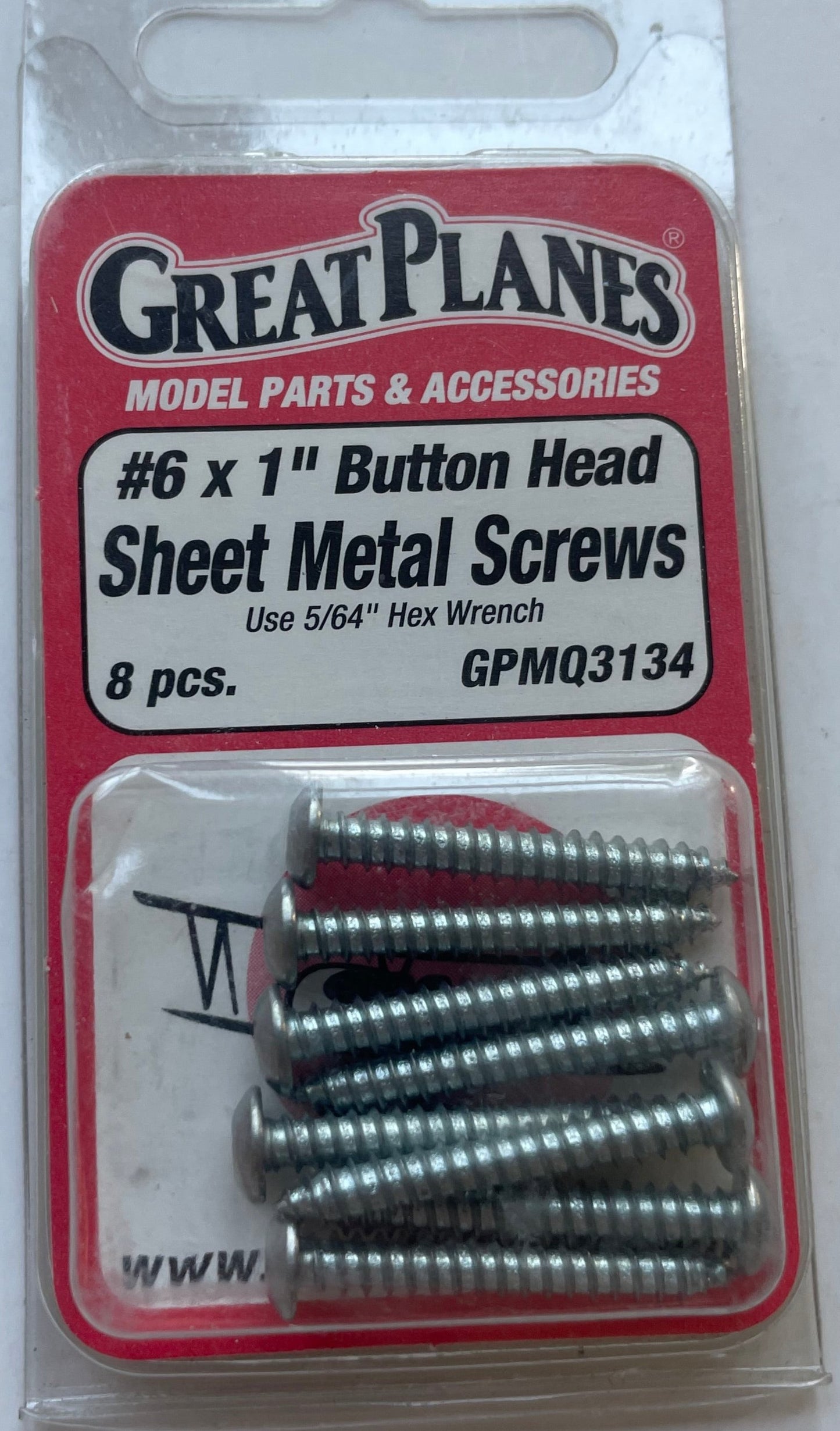 Great Planes #6 x 1" Button Head Sheet Metal Screws (8 pc) GPMQ3134