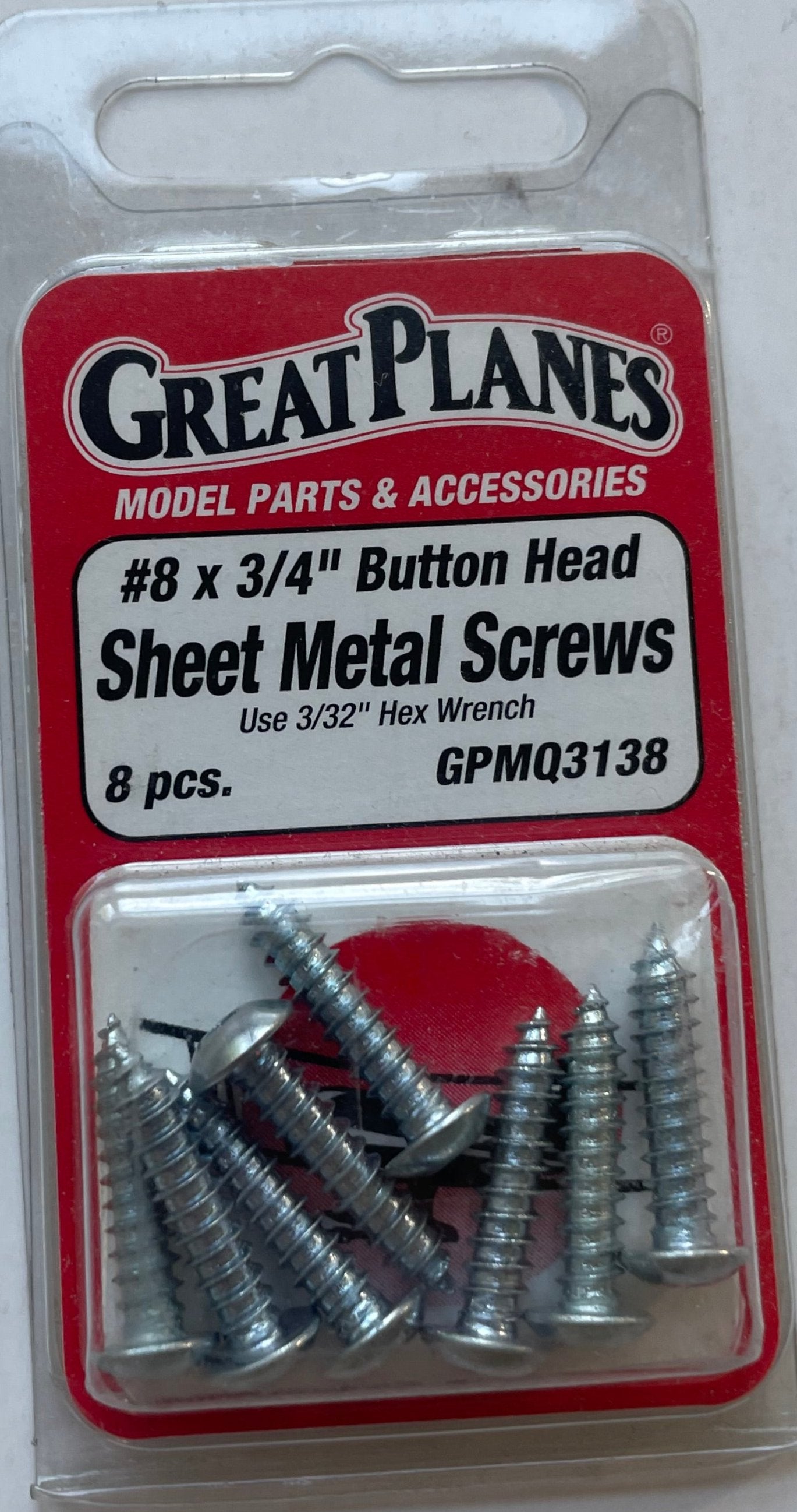 Great Planes #8 x 3/4" Socket Head Screws (8 pc) GPMQ3138