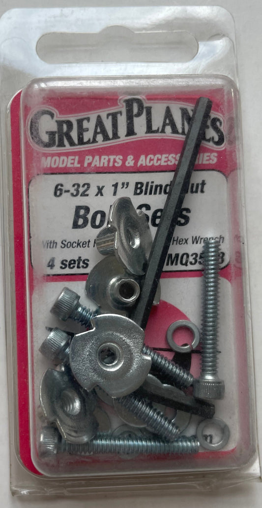 Great Planes 6-32 x 1" Blind Nut Bolt Sets (4 sets) GPMQ3508