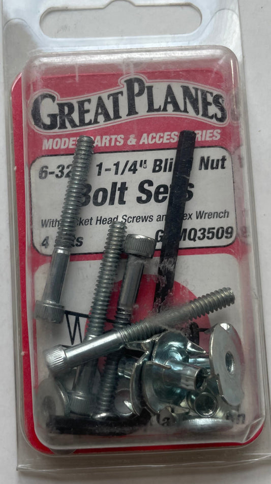 Great Planes 6-32 x 1-1/4" Blind Nut Bolt Sets (4 sets) GPMQ3509