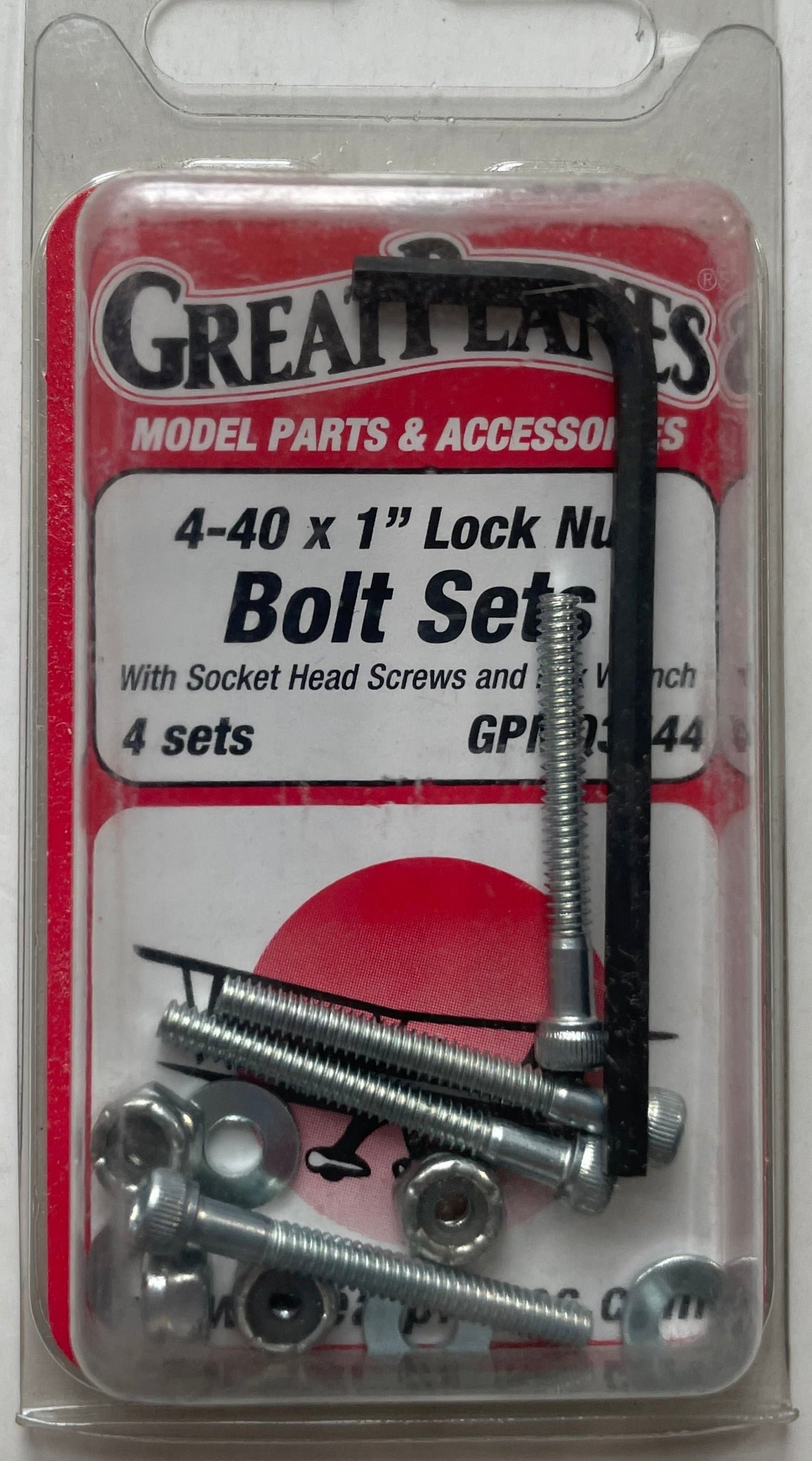 Great Planes 4-40 x 1" Lock Nut Bolt Sets (4 sets) GPMQ3544