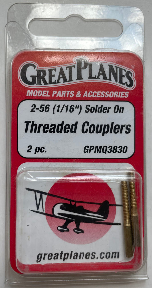 Great Planes 2-56 (1/16") Solder On Threaded Couplers (2 pc) GPMQ3830