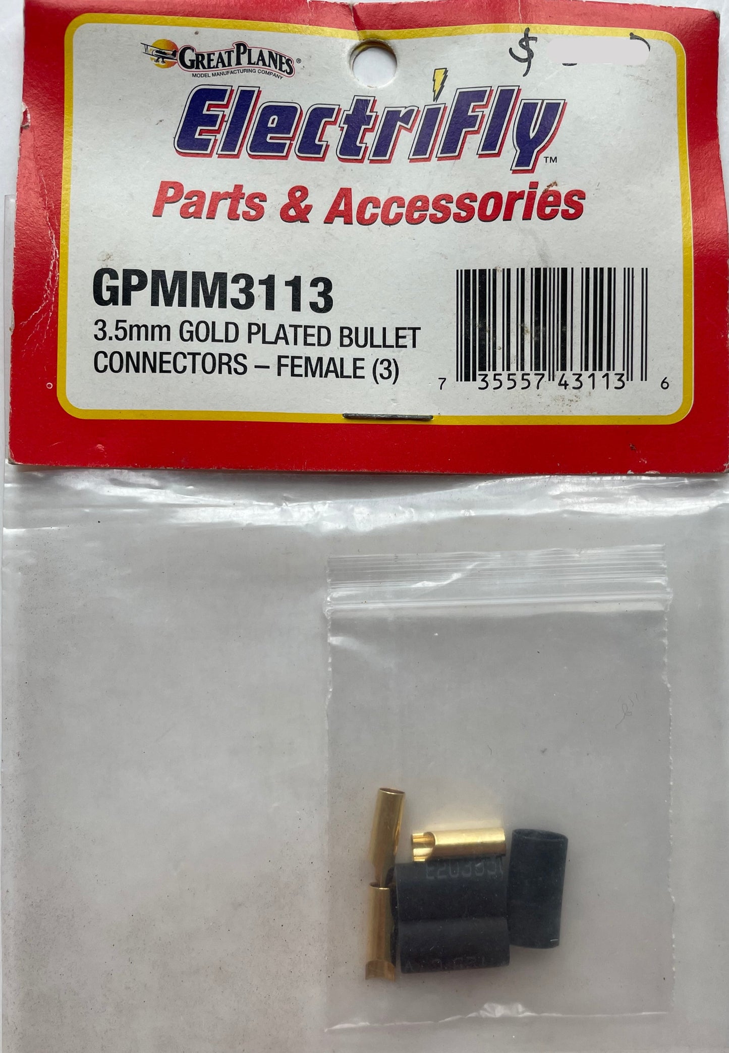 Electrifly 3.5mm Female Gold Plated Bullet Connectors (3 pcs) GPMM3113