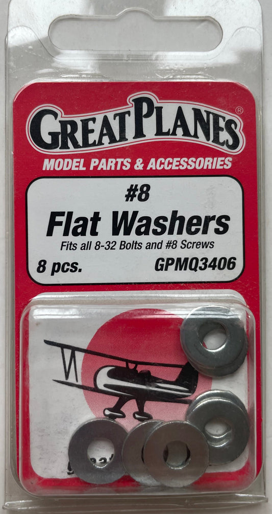 Great Planes #8 Flat Washers (8 pc) GPMQ3406