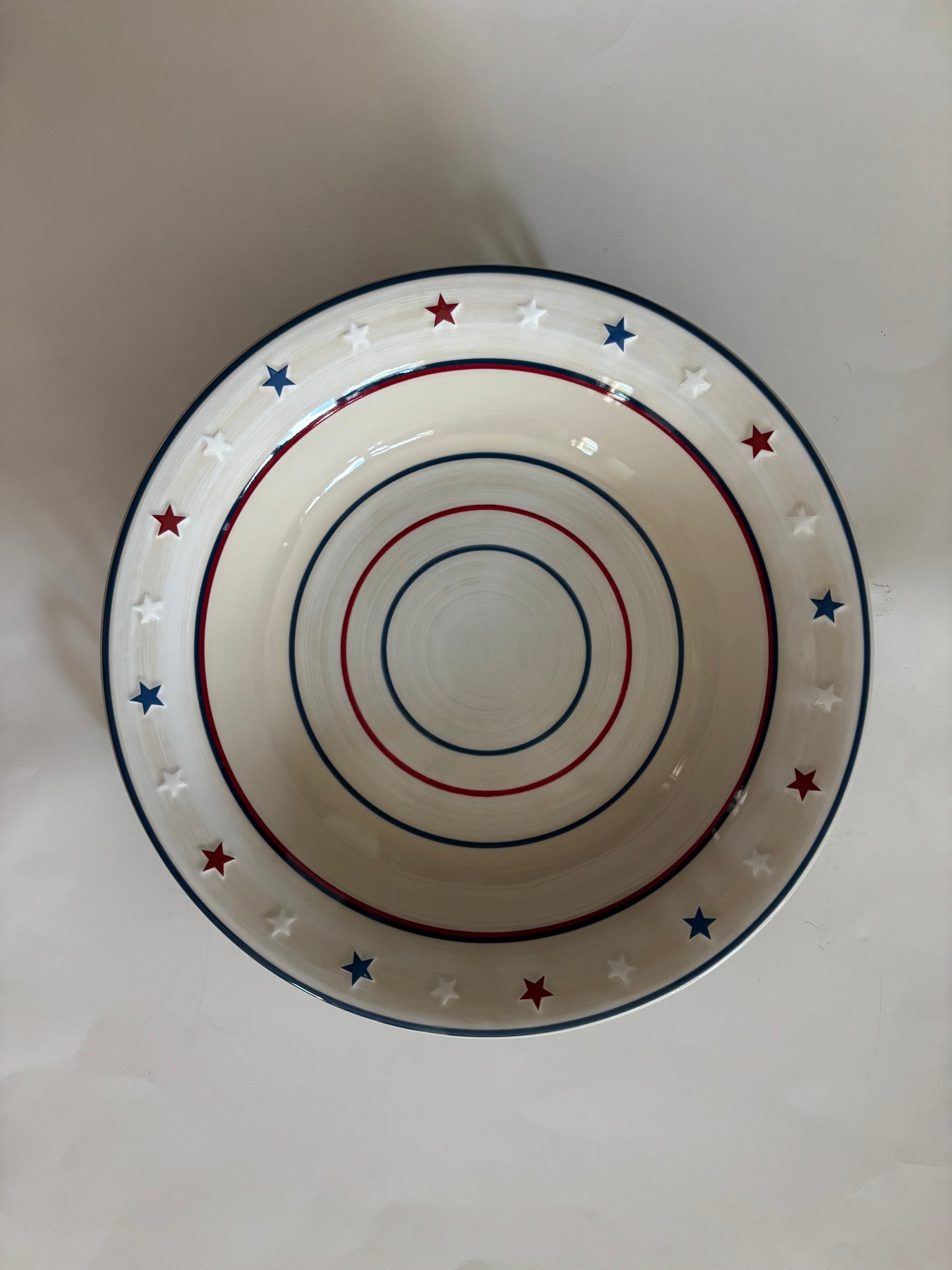 Longaberger Stars and Stripes Pasta Bowl w/Wrought Iron Pasta Bowl Stand