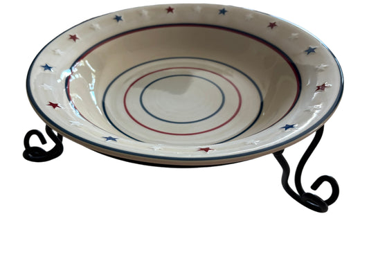 Longaberger Stars and Stripes Pasta Bowl w/Wrought Iron Pasta Bowl Stand