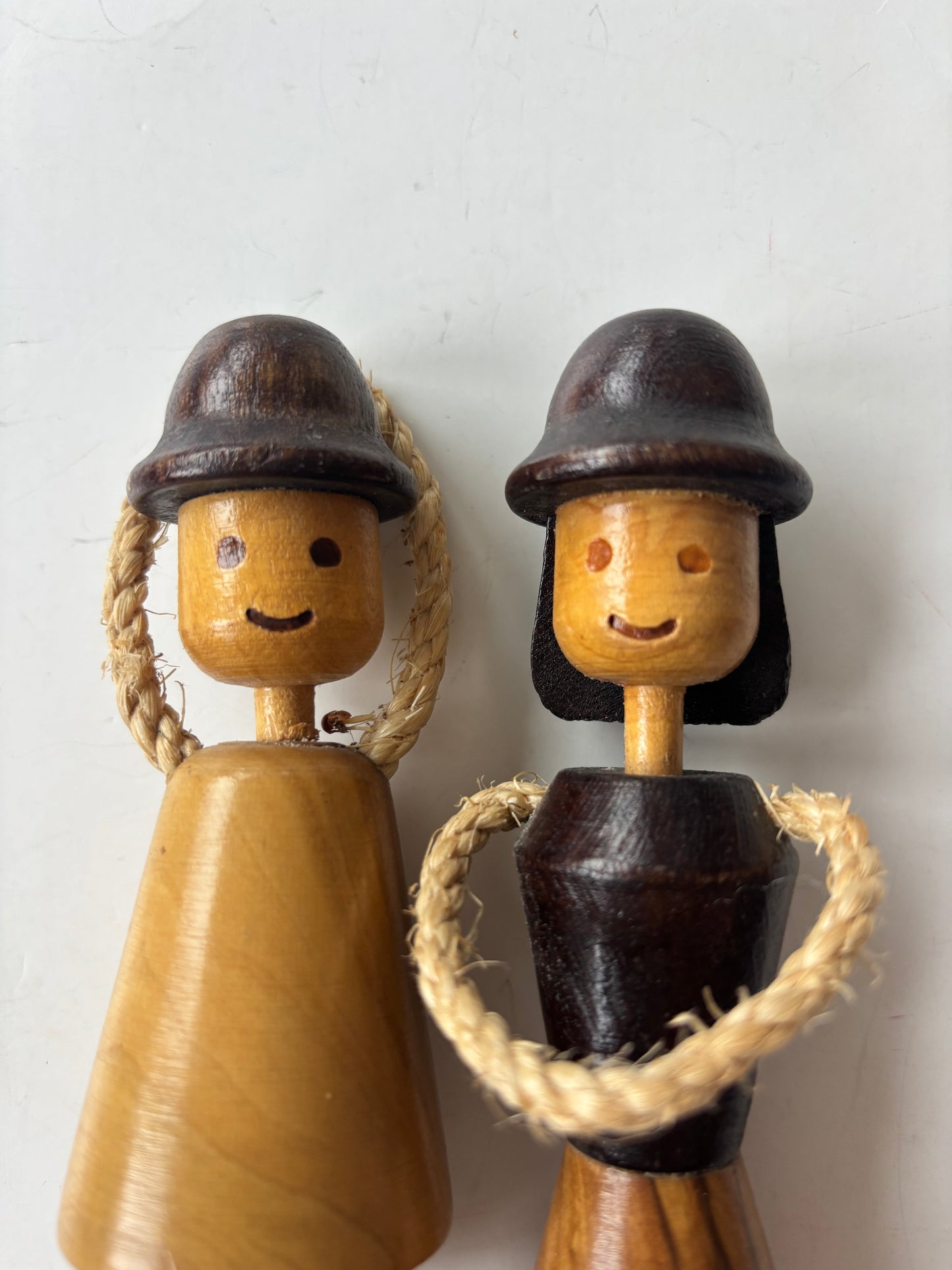 Vintage MCM Wood Rope Dolls (Boy and Girl)