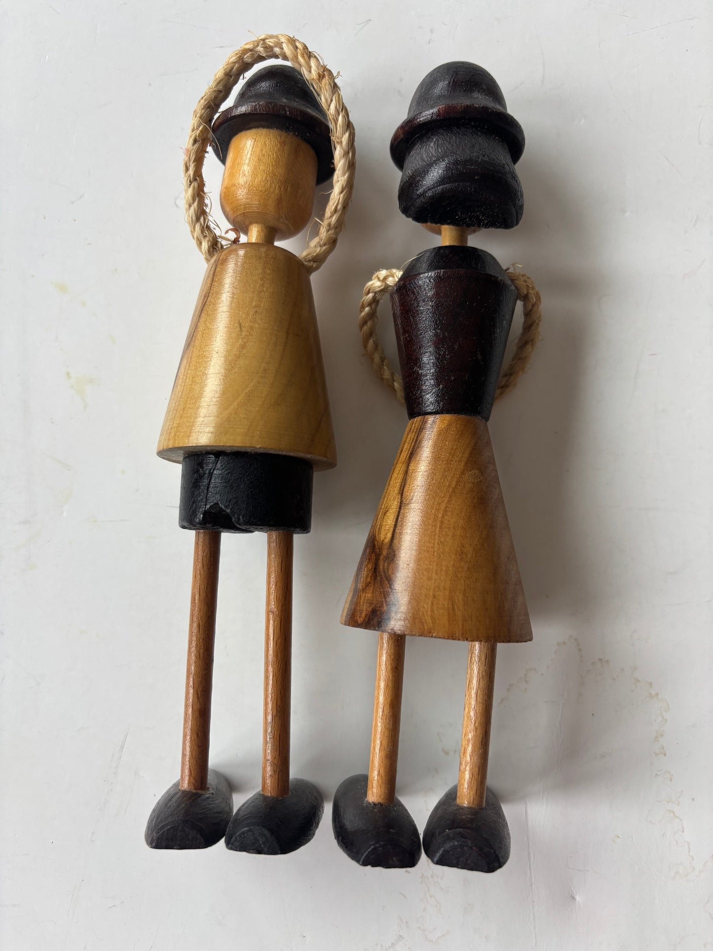 Vintage MCM Wood Rope Dolls (Boy and Girl)