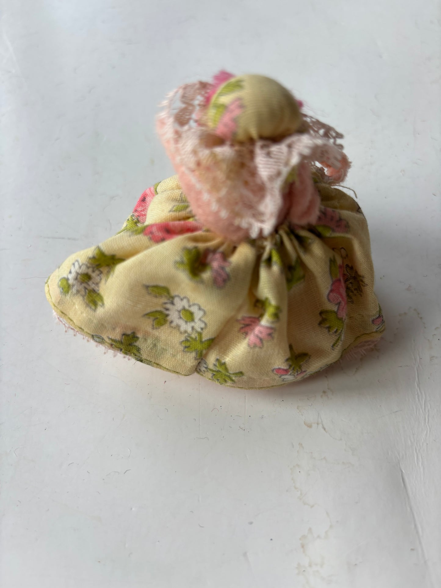 Vintage Miniature 3" Pig Doll in Fancy Dress and Hat