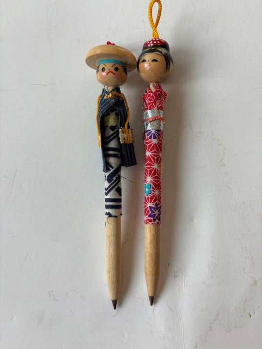 Vintage Kokeshi Doll Pens (Man and Woman) - Ink does not work