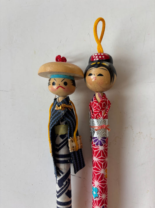 Vintage Kokeshi Doll Pens (Man and Woman) - Ink does not work