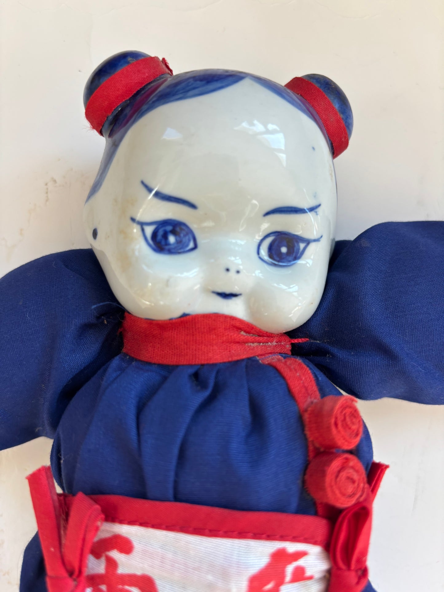 Vintage Asian Porcelain Delft Blue Doll