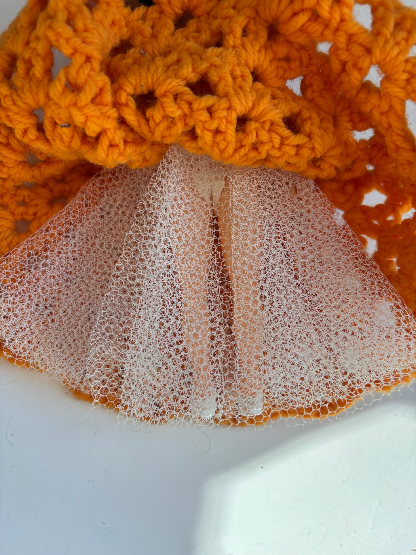 Vintage Doll in Orange Crocheted Dress