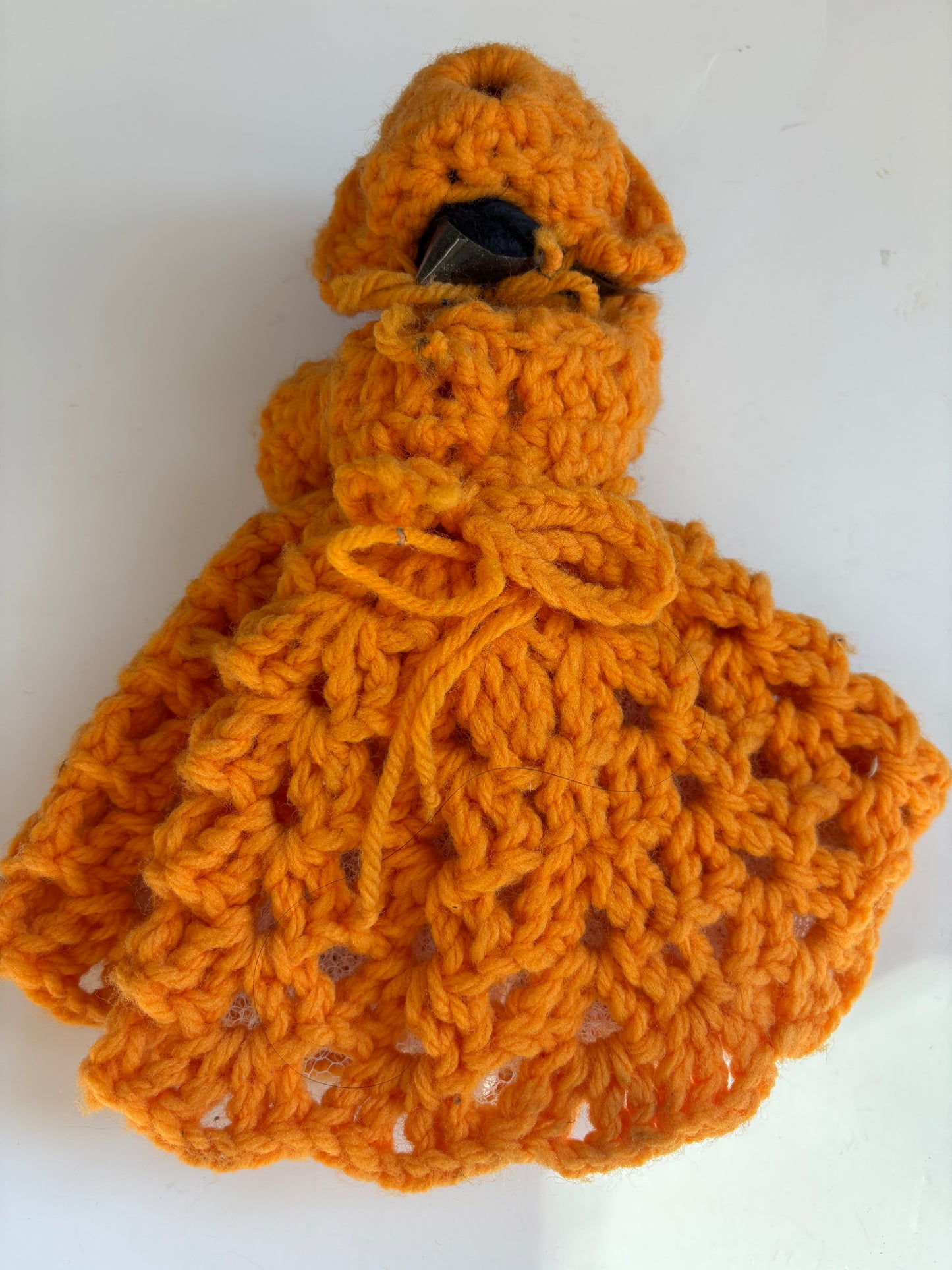 Vintage Doll in Orange Crocheted Dress