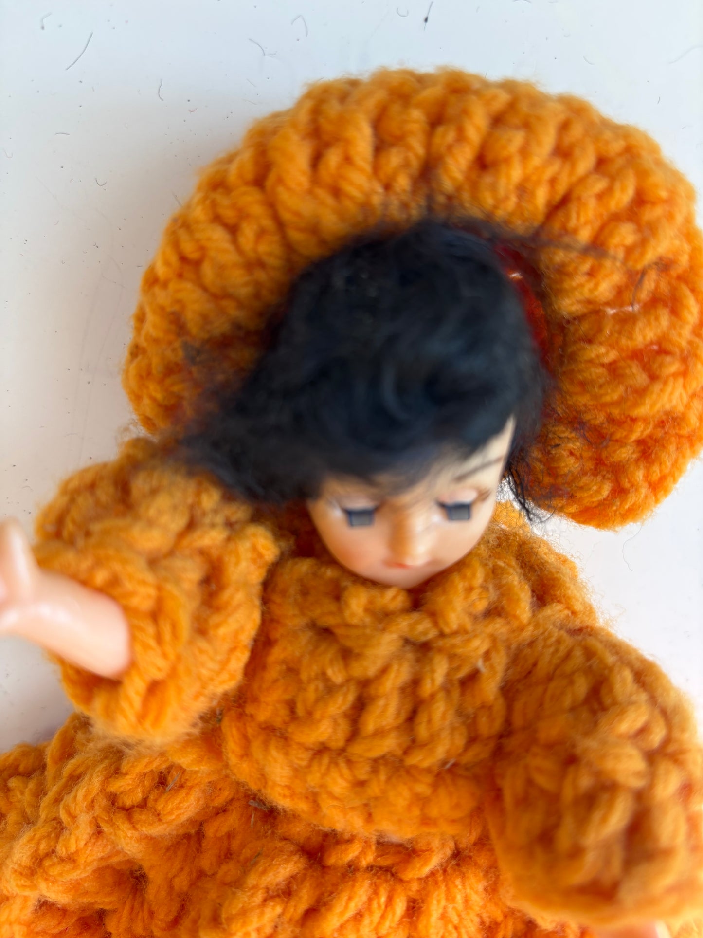 Vintage Doll in Orange Crocheted Dress