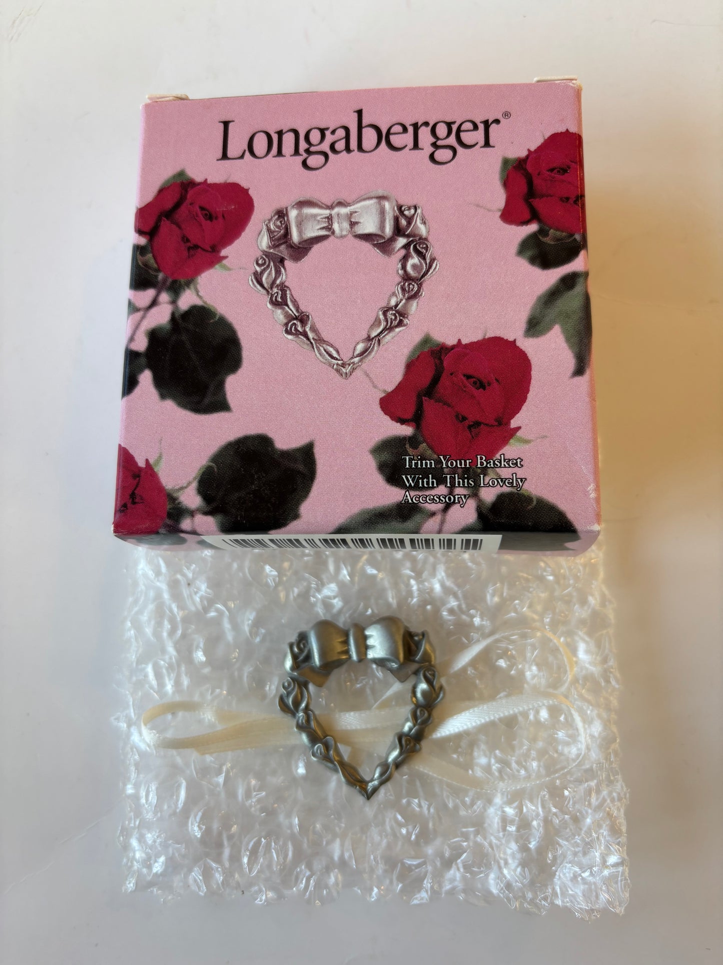 Longaberger Pewter Heart Tie On/Pin - NIB #72761