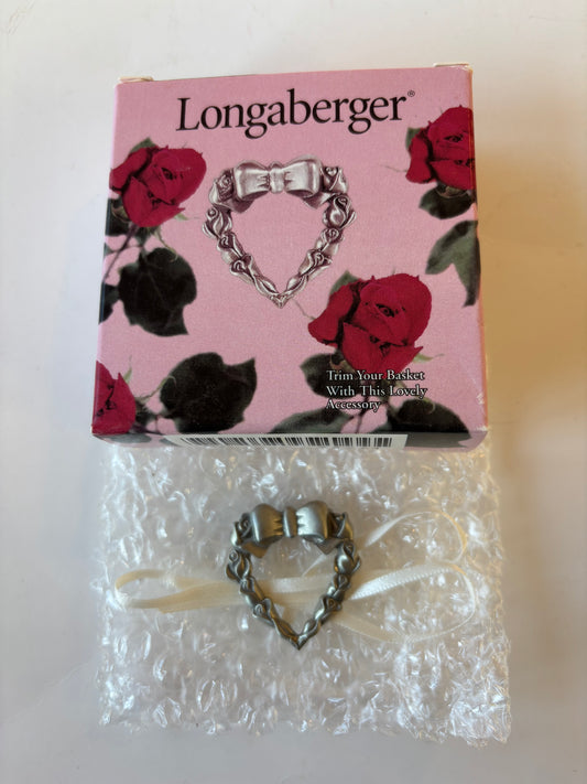 Longaberger Pewter Heart Tie On/Pin - NIB #72761