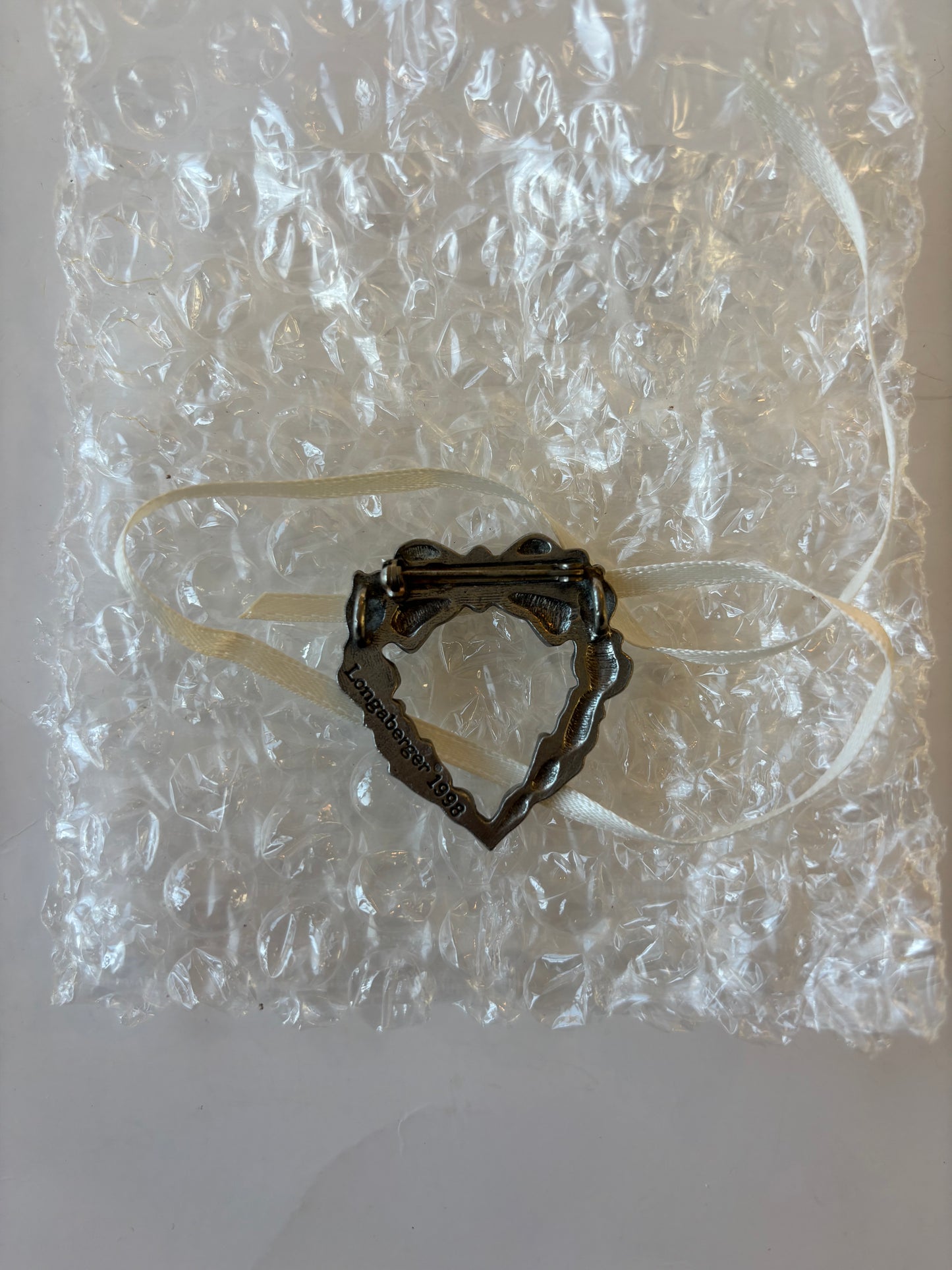 Longaberger Pewter Heart Tie On/Pin - NIB #72761