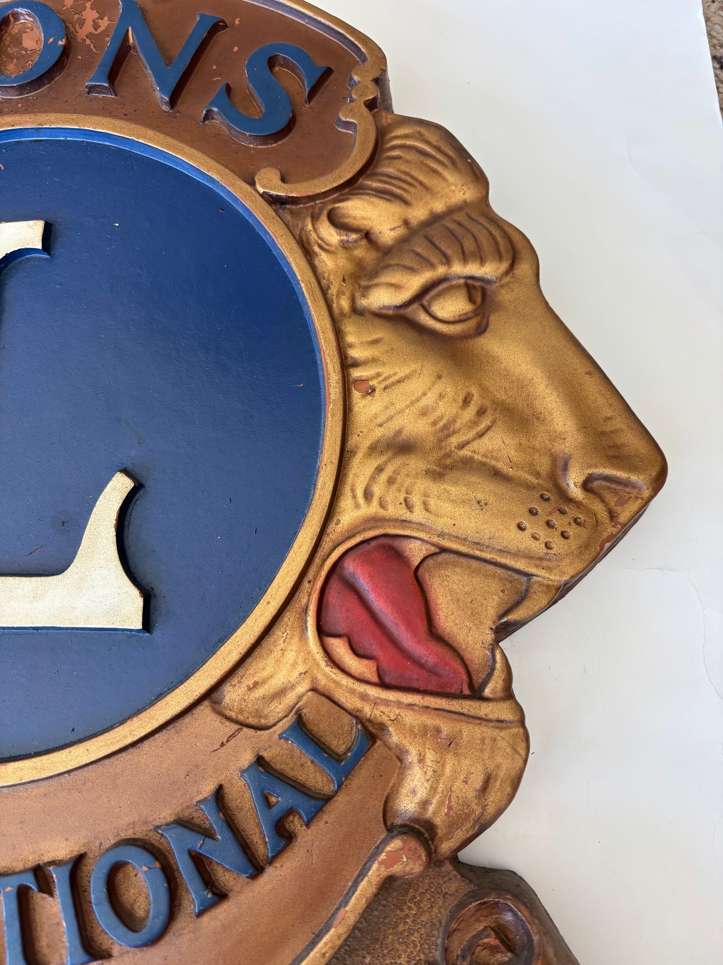 Vintage 1960's Lion's Club International "Lions Meet Here" Sign - 20 3/4" x 18"
