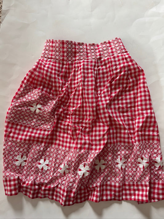 Vintage Hand Embroidered Red Gingham Apron