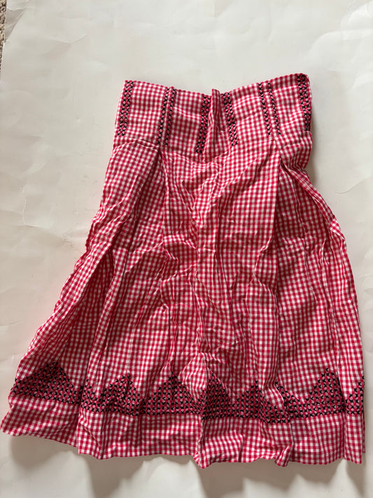 Vintage Hand Embroidered Red Gingham with Black Embroidery Apron