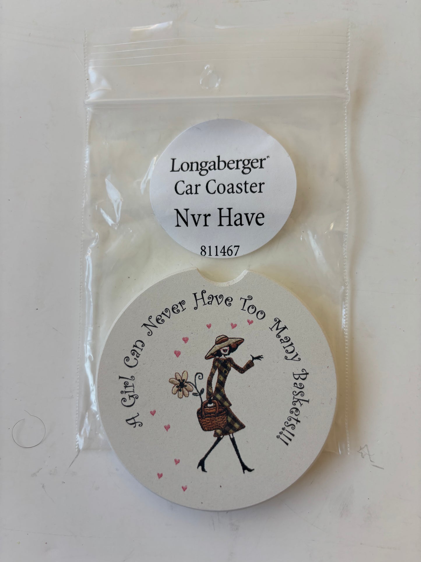 Longaberger "A Girl Can Never Have Too Many Baskets" Car Coaster #811467