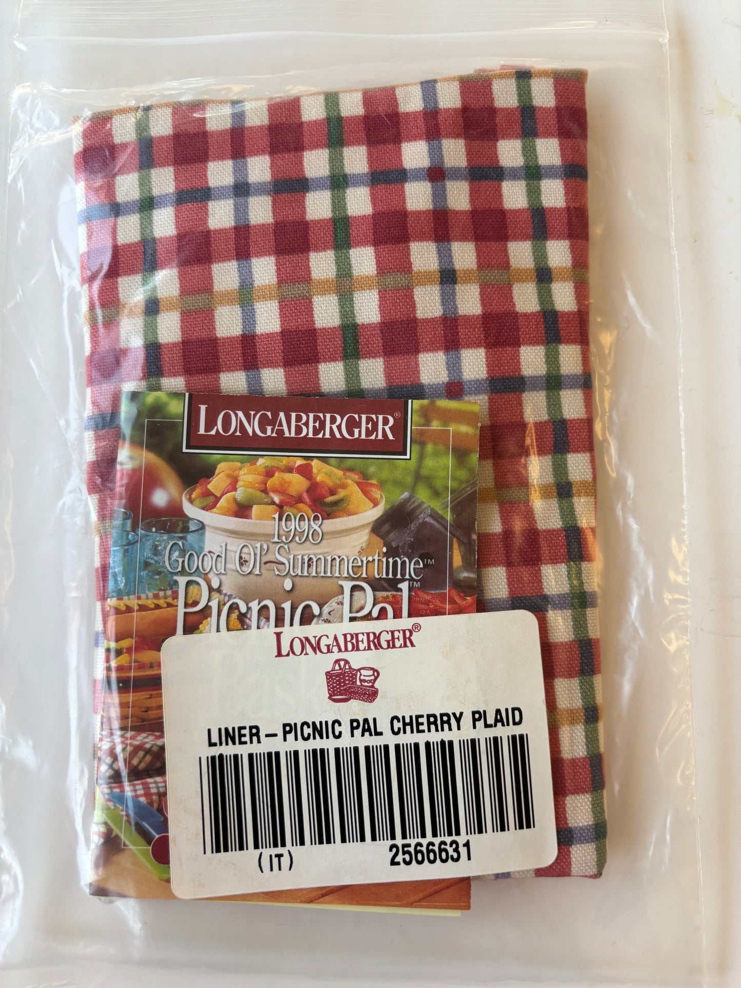 Longaberger Picnic Pal Cherry Plaid Basket Liner - NIB #2566631