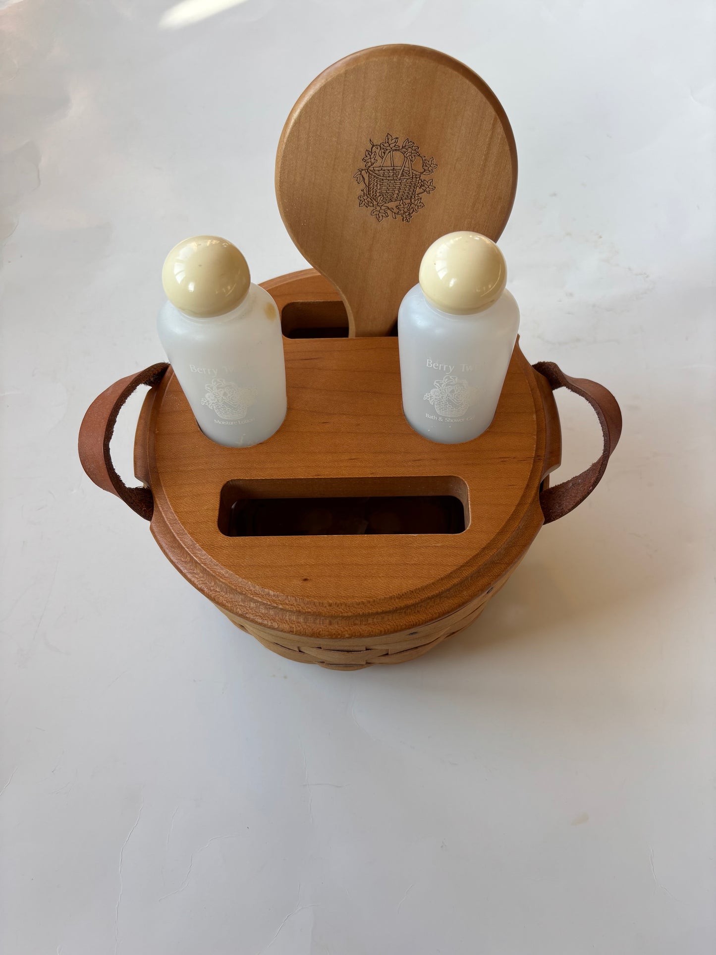 Longaberger 1999 Button Basket w/Bathroom Wood Lid and Mirror