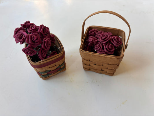 Longaberger Miniature Baskets w/miniature roses (set of 2)