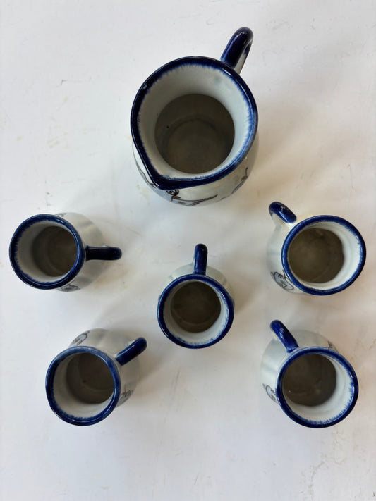 Vintage Tonala Mexican Miniature Pottery - Pitcher & 5 Cups - Signed