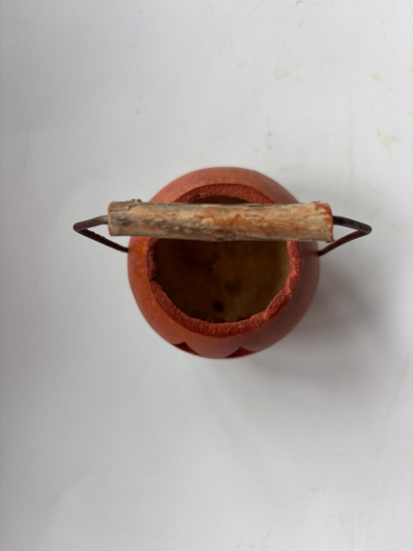 Small Gourd Jack O'Lantern Basket w/Wire and Wood Handle