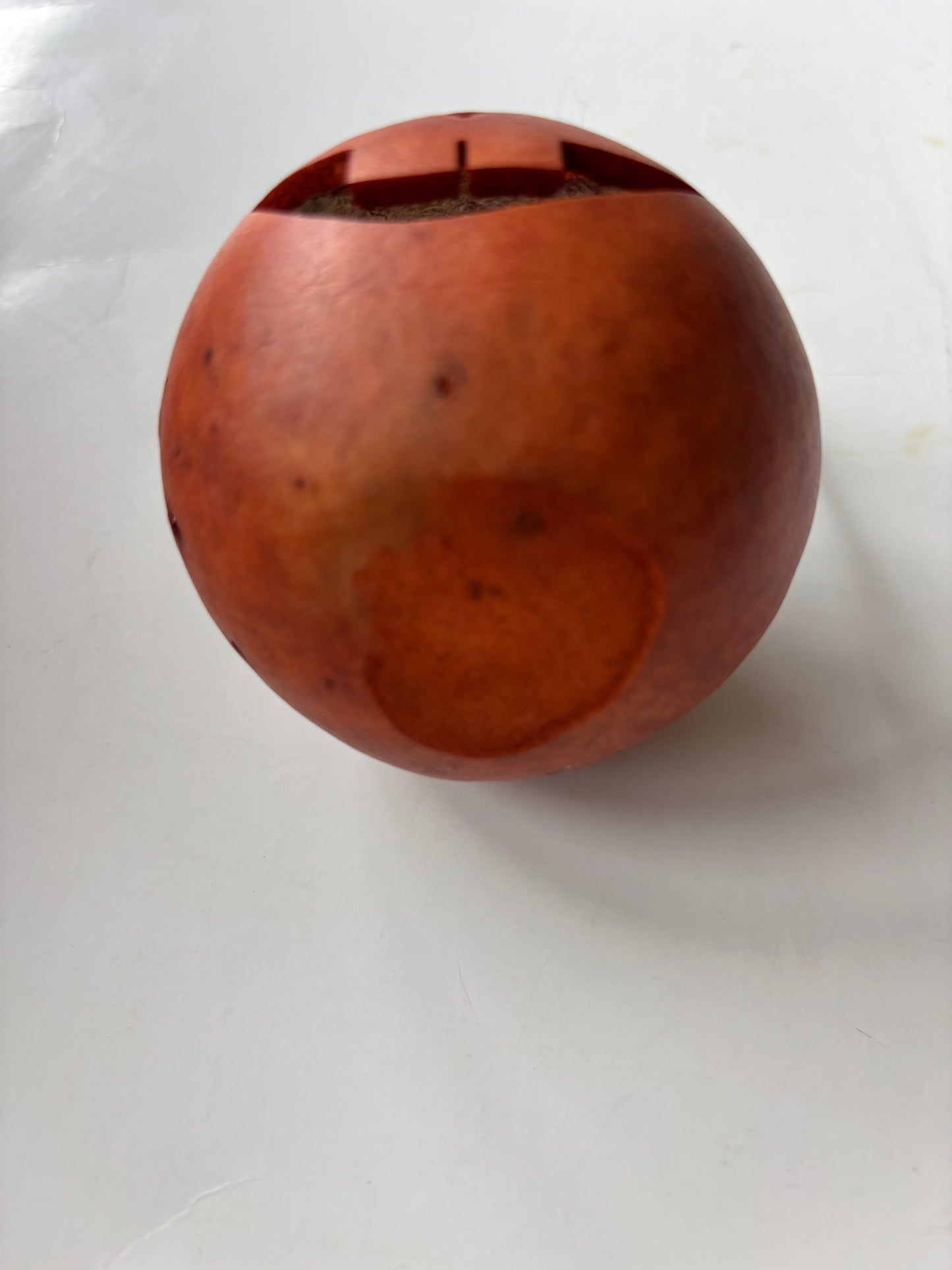 Small Gourd Jack O'Lantern Basket w/Wire and Wood Handle