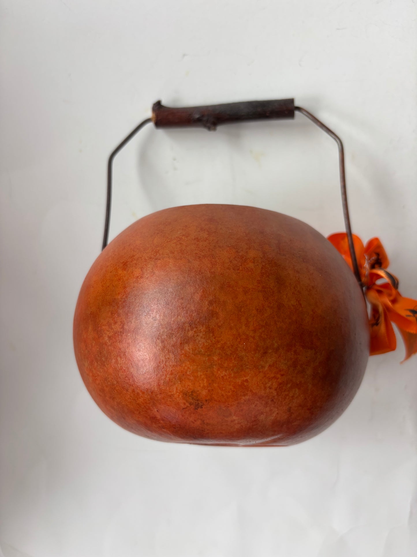 Gourd Jack O'Lantern Basket w/Wire and Wood Handle