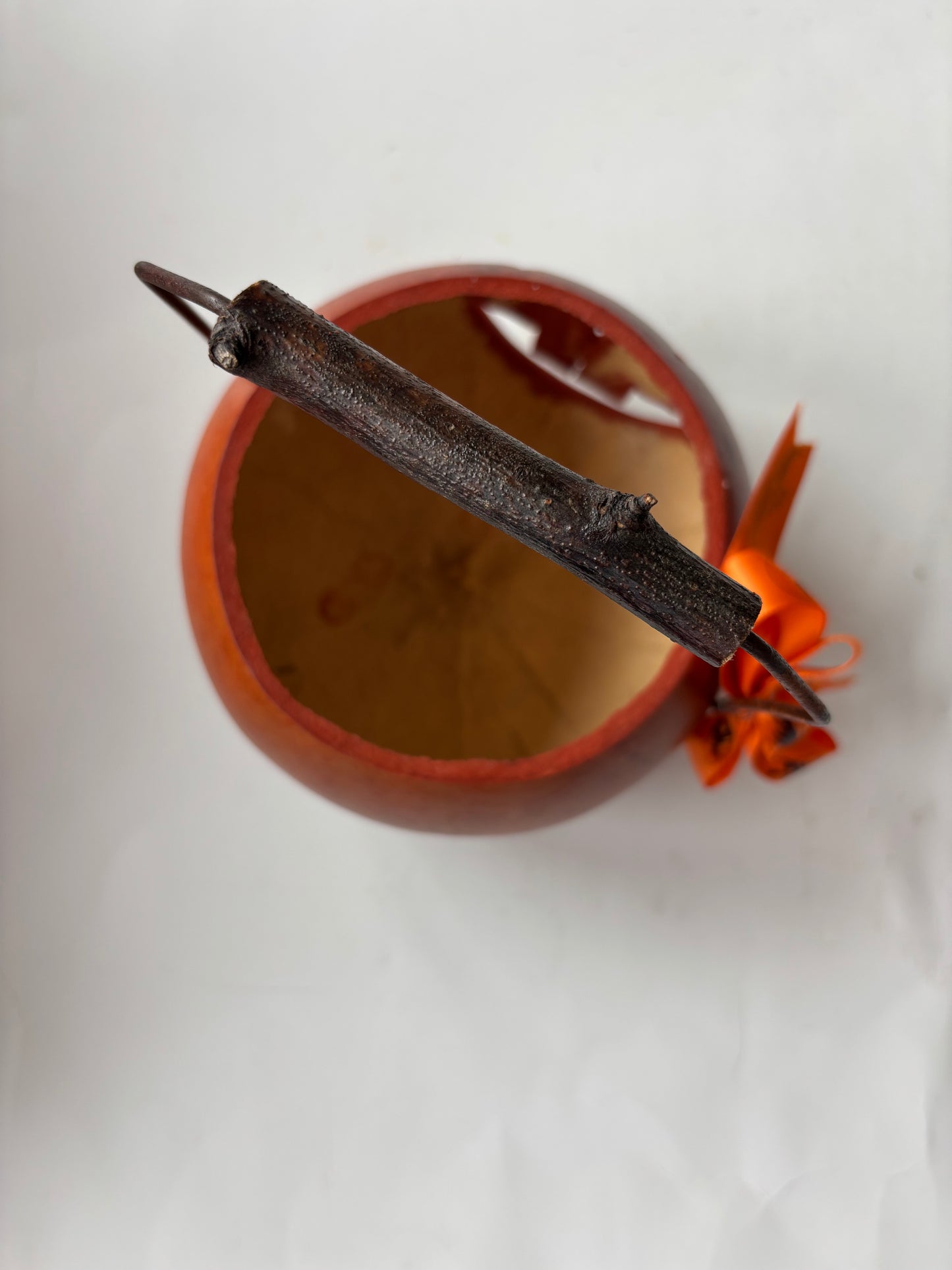 Gourd Jack O'Lantern Basket w/Wire and Wood Handle