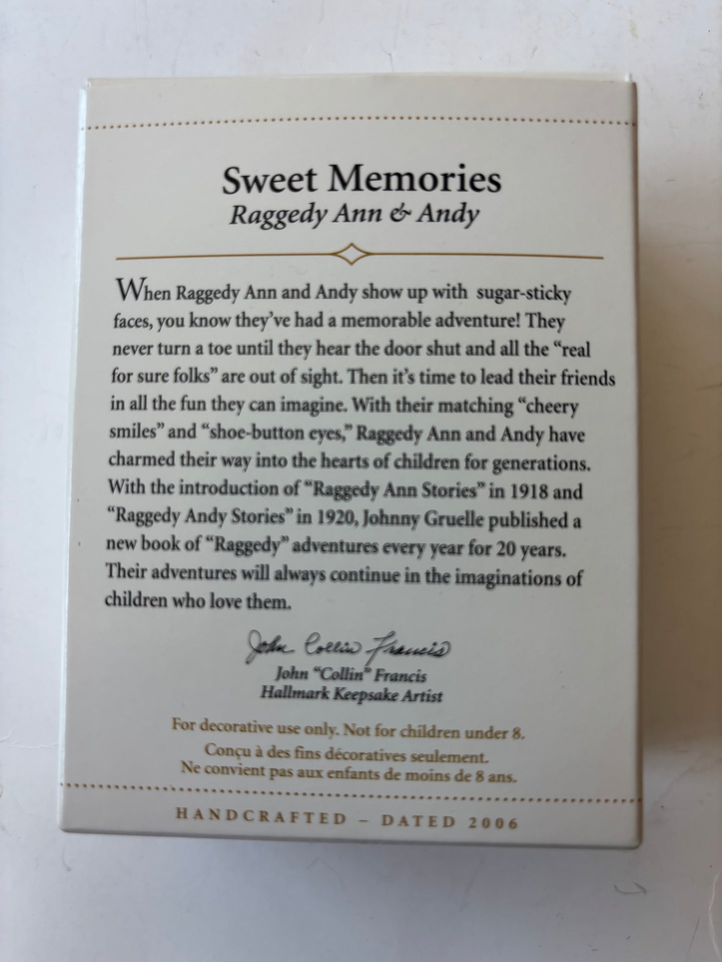 Hallmark Keepsakes 2006 Sweet Memories Raggedy Ann & Andy Ornaments - NIB