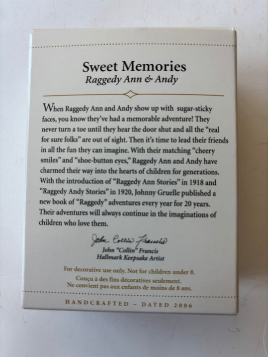 Hallmark Keepsakes 2006 Sweet Memories Raggedy Ann & Andy Ornaments - NIB
