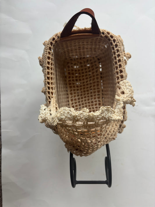 Wrought Iron Baby Carriage w/Longaberger 1996 Tea Basket and Hand Crocheted Liner