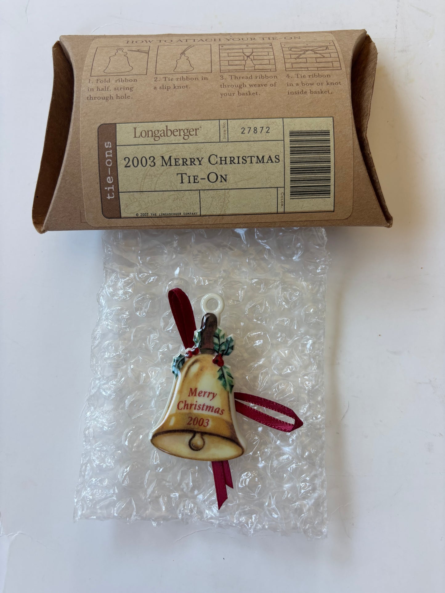 Longaberger 2003 Merry Christmas Basket Tie On - NIB #27872