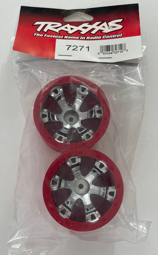 Traxxas Red Beadlock Chrome Geode Wheels (2 pc) #7271