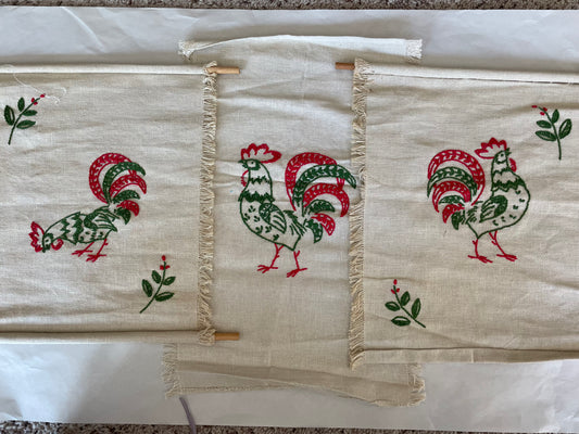 Vintage Hand Embroidered Rooster Wall Decor (set of 3)