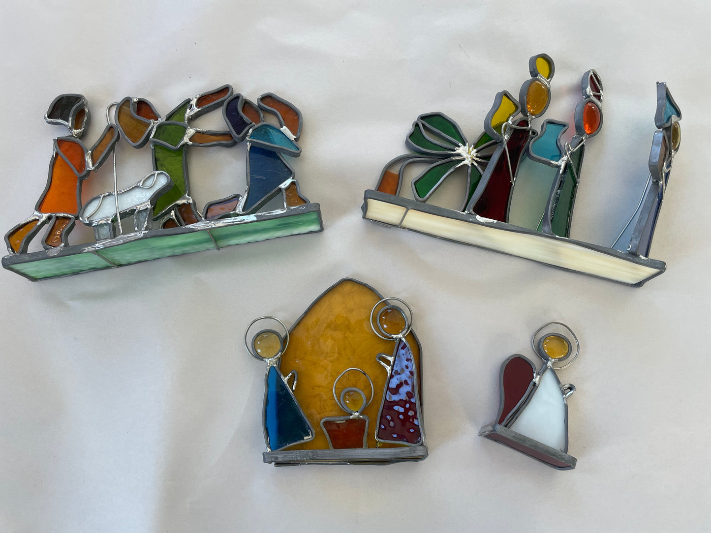 Vintage Stain Lead Glass Christmas Nativity Set