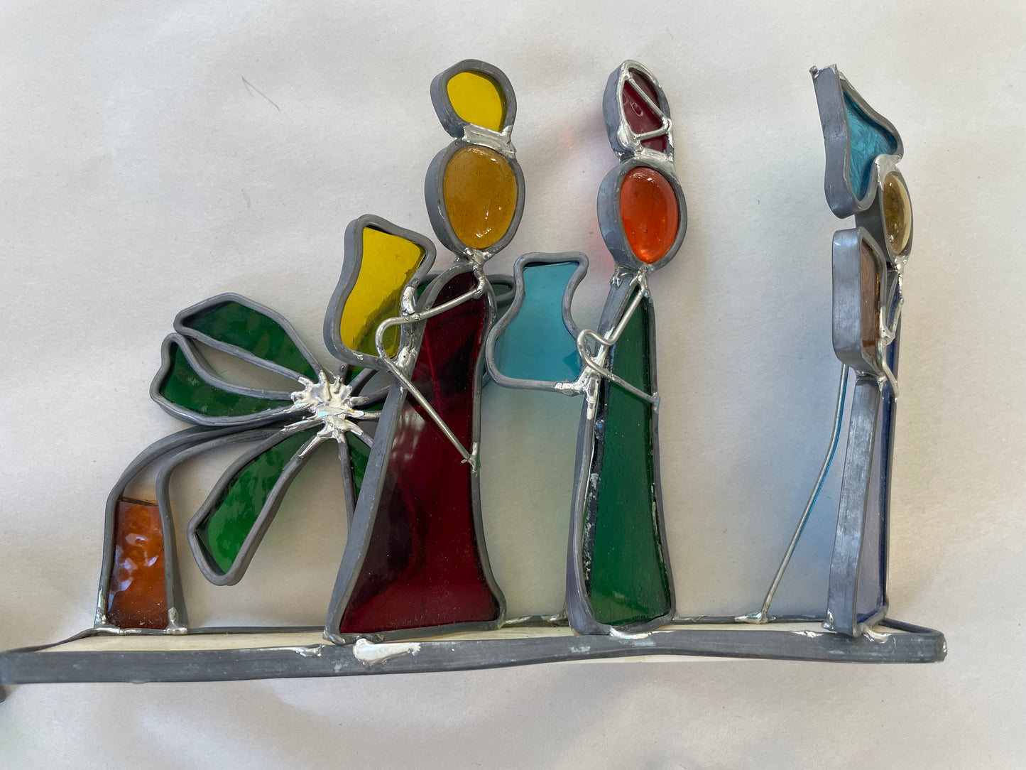 Vintage Stain Lead Glass Christmas Nativity Set