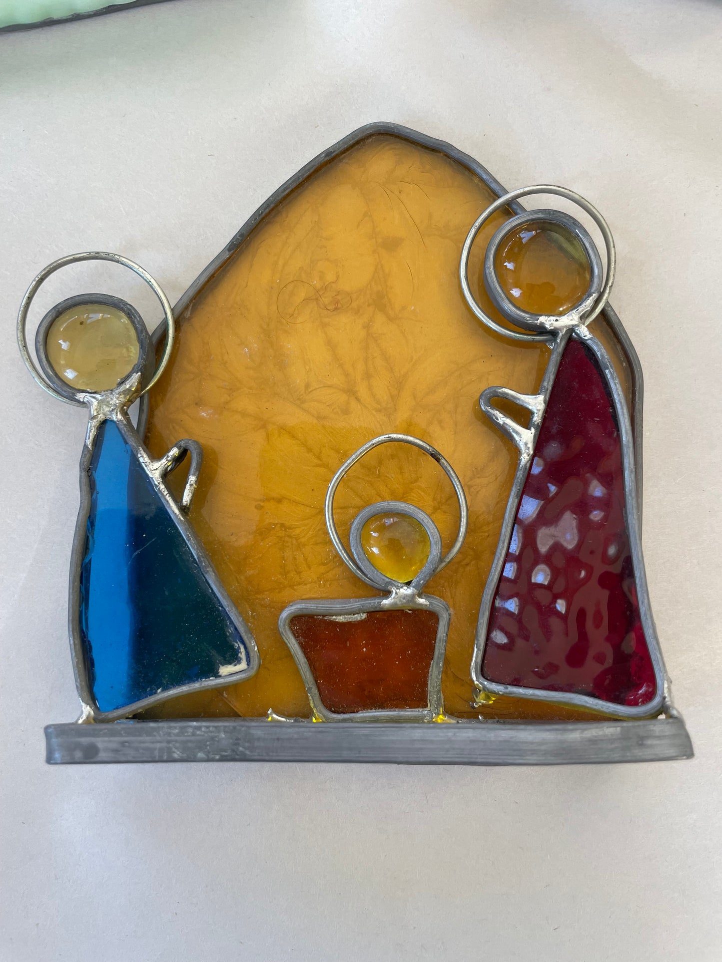 Vintage Stain Lead Glass Christmas Nativity Set