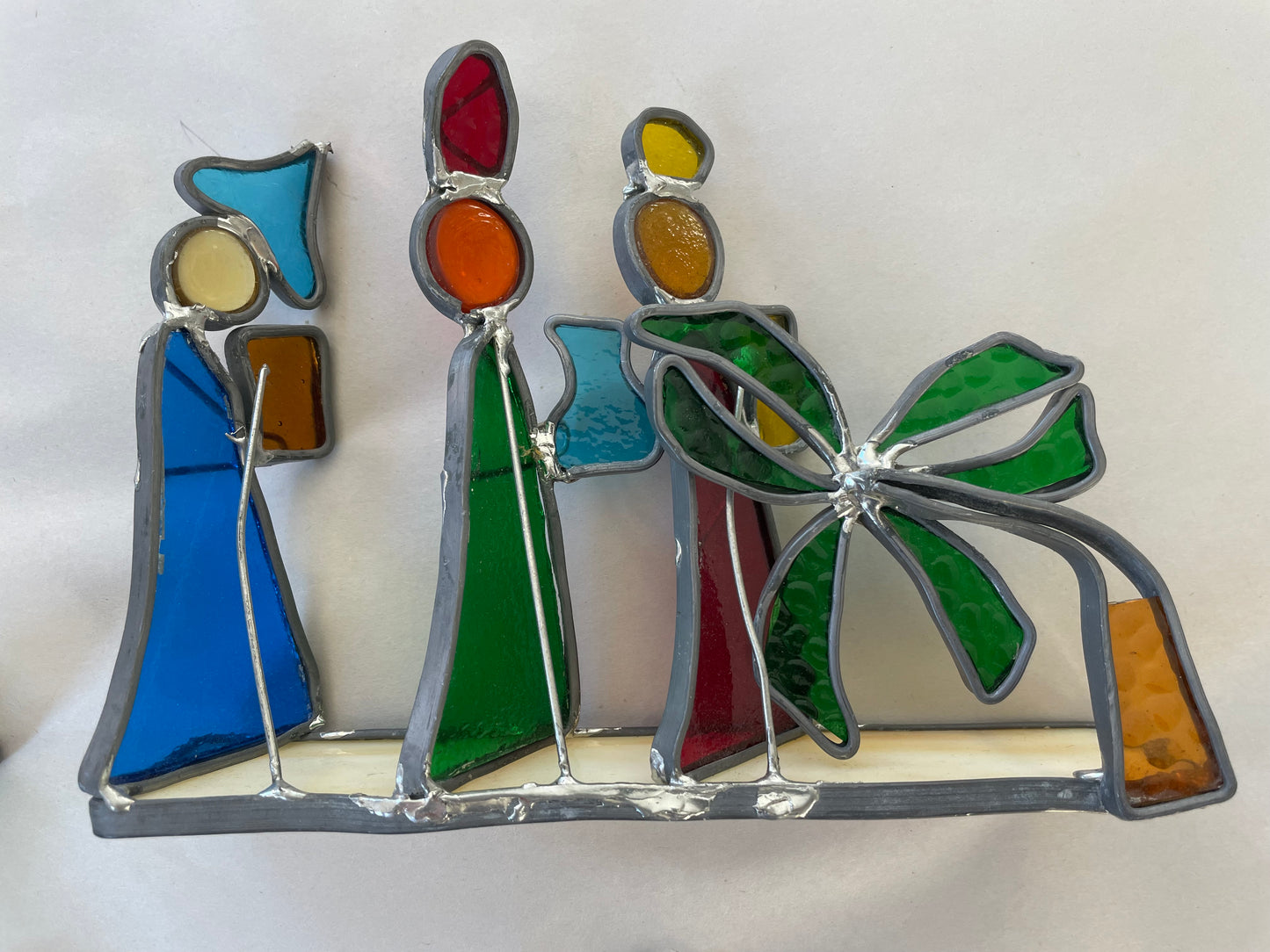 Vintage Stain Lead Glass Christmas Nativity Set