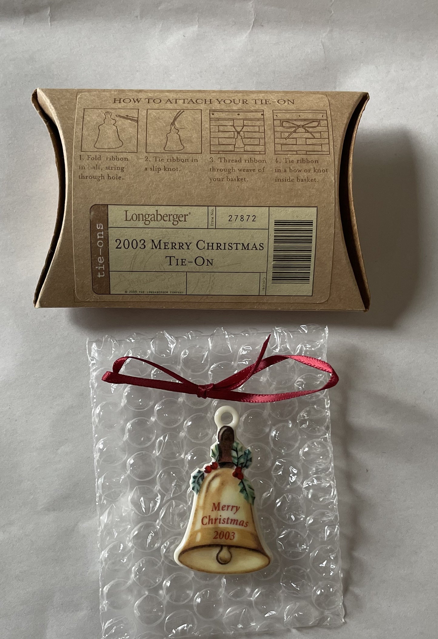 Longaberger 2003 Merry Christmas Basket Tie On - NIB - #27872